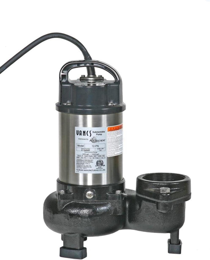 Tsurumi Pump 12PN | Submersible Pond Pump/Waterfall Pump | 1 HP, 115V, 3 in Discharge | Low Head/High Volume Water Pumps Ideal for: Water Features, & Formal Fountains | 133 GPM / 8000 GPH