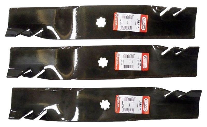 Oregon Set of 3 Longer Life 592-616 Gator Fusion G5 3-in-1 Mulching Blades to Replace John Deere GY20852, GX21784, GX21785. Made in USA