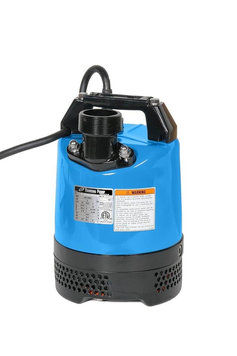 Tsurumi Pump LB-480A Submersible Dewatering Pump -Auto Relay Switch 2/3 HP 115V 2 in Discharge For construction dewatering applications where auto operation is needed | 63 GPM / 3780 GPH